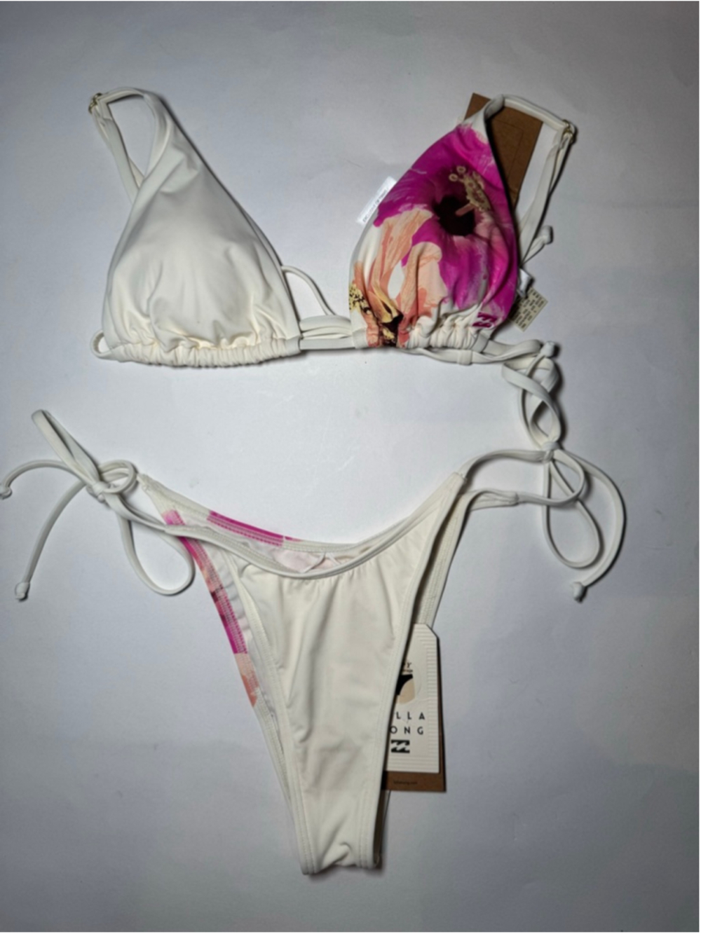 Billabong Sunny Shore Bikini Set Floral NWT S/M Ivory Pink Tropical Swim - Picture 9 of 9